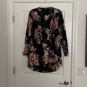 Roaman's Black Floral Top with Pink Accents